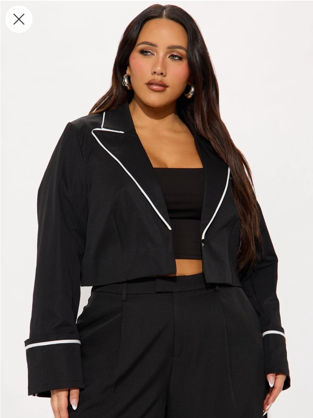 Cuffed Cropped Black Blazer with White Piping NWT